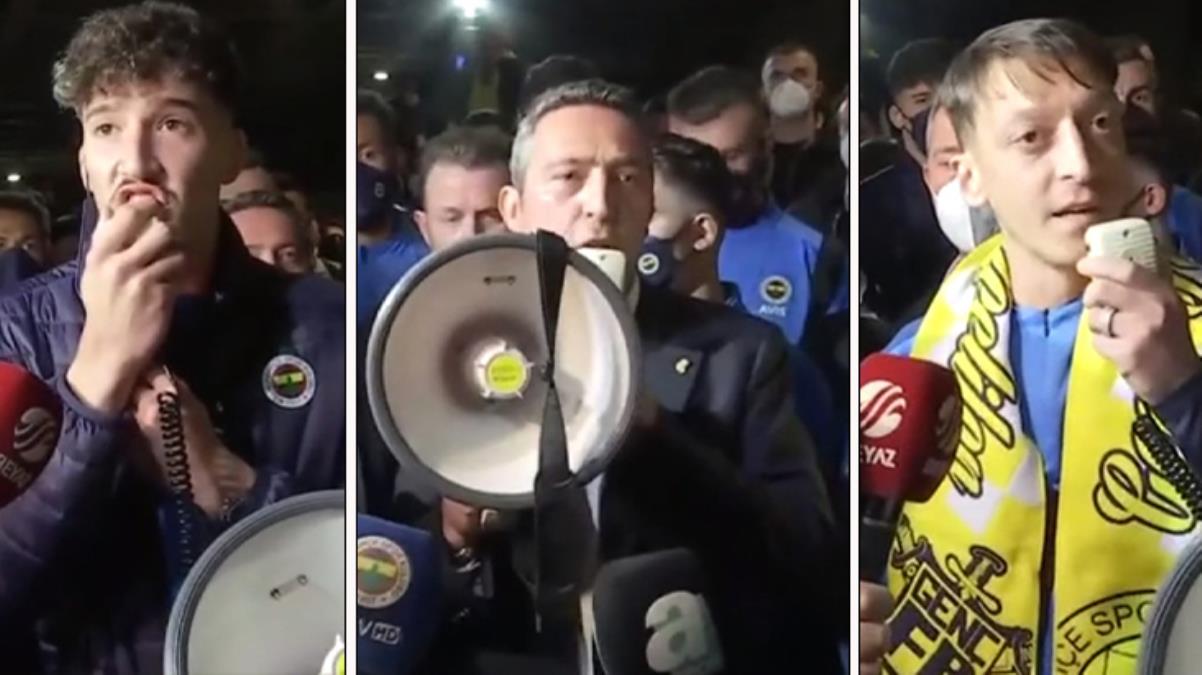 Ali Koç, Mesut Özil ve Altay, megafonla taraftarlara seslendi! Tek tek kelam verdiler